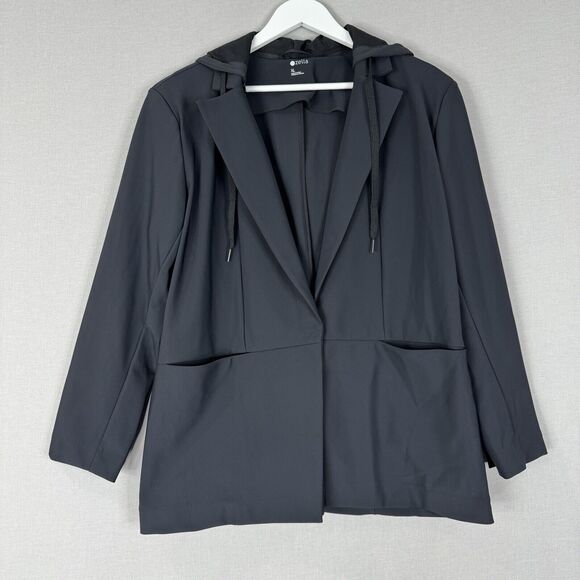 Zella Womens Jacket Extra Large Black Blazer Performance Tech Hooded Travel - Picture 1 of 12